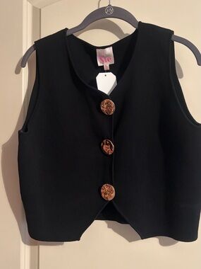 ME Makeover Essentials Black Sleeveless Vest with Decorative Buttons